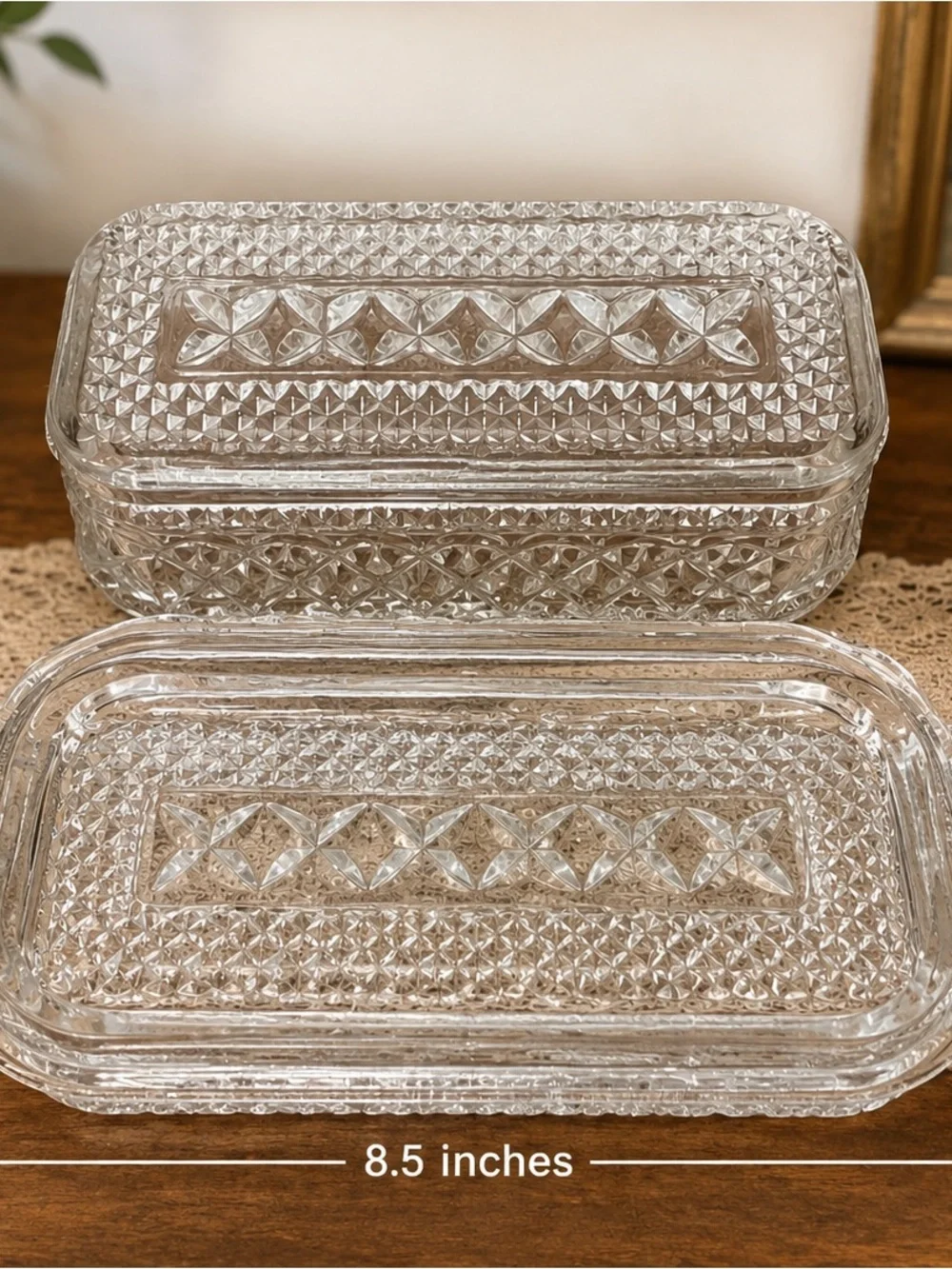 Vintage Anchor Hocking Wexford Clear Glass Covered Butter Dish 8.5”